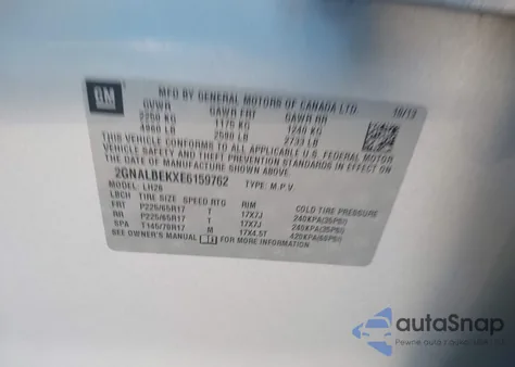 2014 Chevrolet Equinox 1Lt из США, поврежденный, VIN 2GNALBEKXE6159762